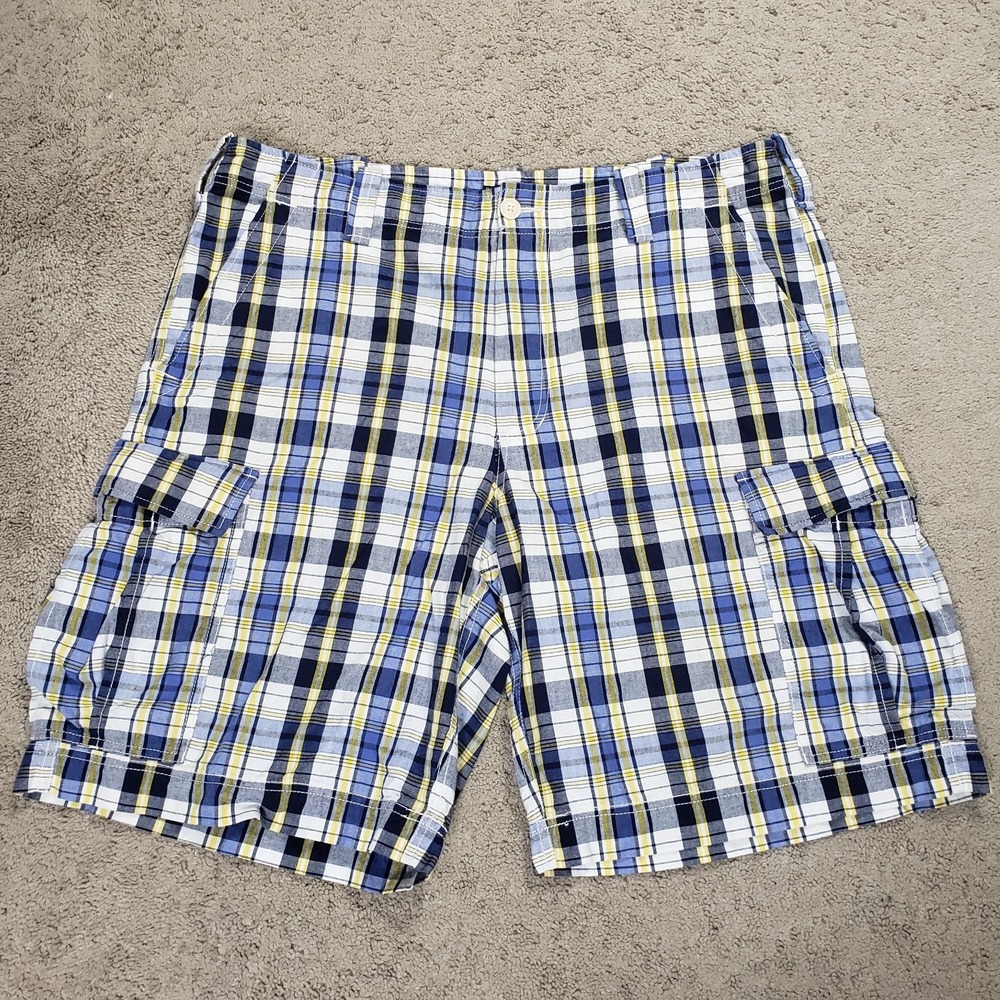 Polo Ralph Lauren Shorts Mens 40 Blue Yellow Madras Plaid Cargo Pockets Y2K A